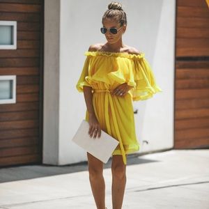 Vici Pop Culture Pleated Ruffle Dress -Yellow